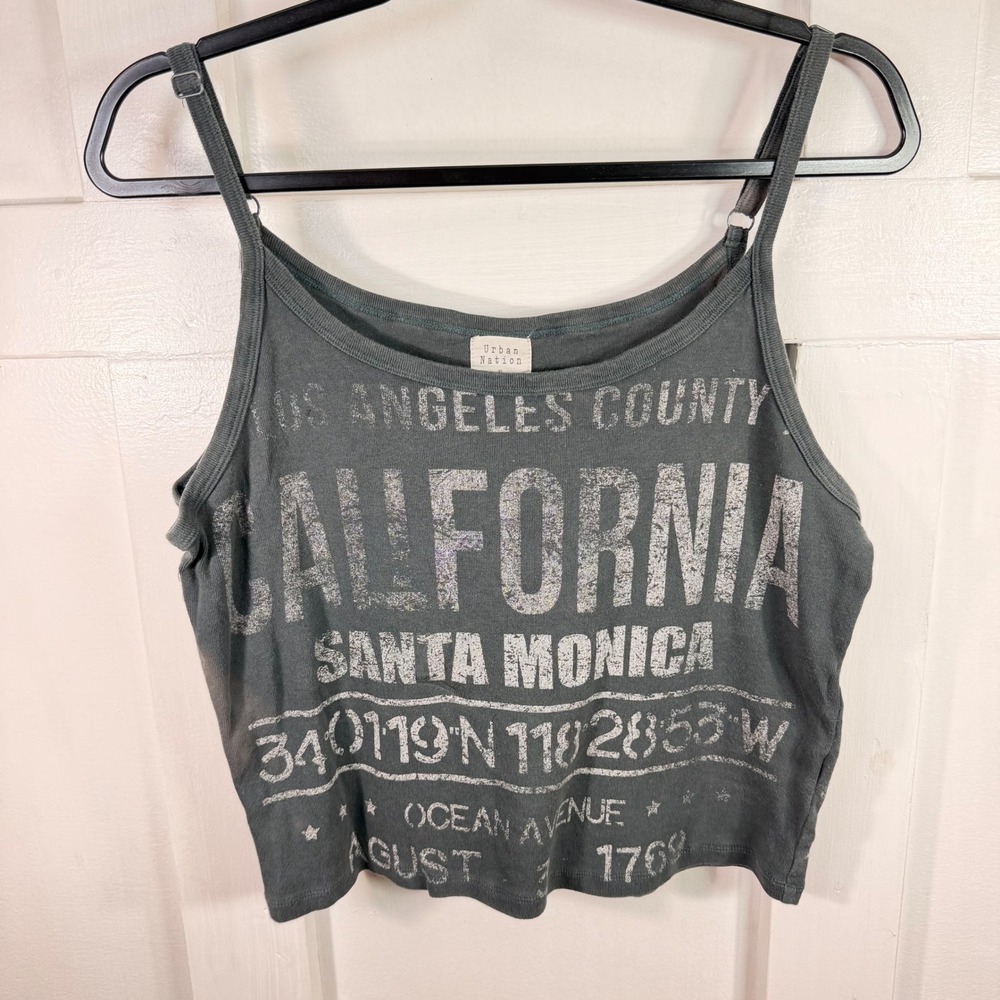 Urban Nation California Santa Monica Graphic‎ Crop Tank Top Gray XL RS-CATT
